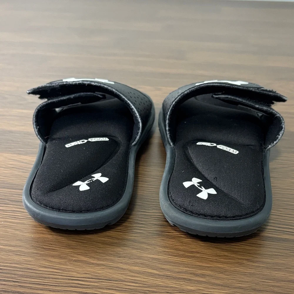 Under Armour Kids Black and‎ White Slide Sandals Sz 11K